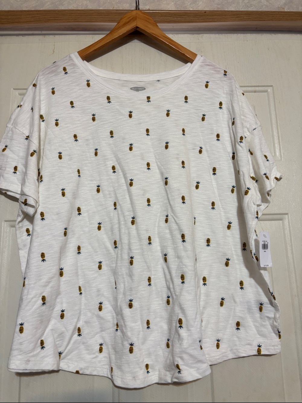 Old Navy White Short Sleeve Tee with Yellow Pineapple Print